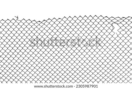 The texture of the metal mesh on a white background. Torn steel, metal mesh with holes Royalty-Free Stock Photo #2305987901