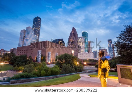 View of downtown Houston,Texas at twilight with skyscraper