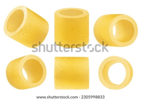 raw Ditalini, uncooked Italian Pasta, isolated on white background, clipping path, full depth of field Royalty-Free Stock Photo #2305998833