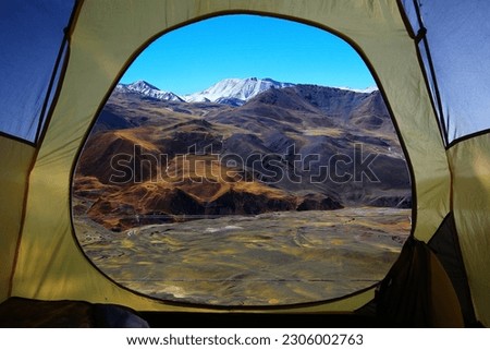autumn landscape view from the tent tourism