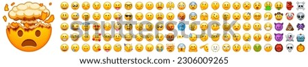 Big set of iOS emoji. Funny emoticons faces with facial expressions. Full editable vector icons. iOS emoji. Detailed emoji icon from the Telegram app. WhatsApp, Facebook, twitter, instagram. Royalty-Free Stock Photo #2306009265