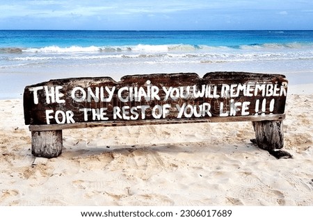 Public seat in front of Tulum Beach with a positive message.  Riviera Maya.  Mexico 2019