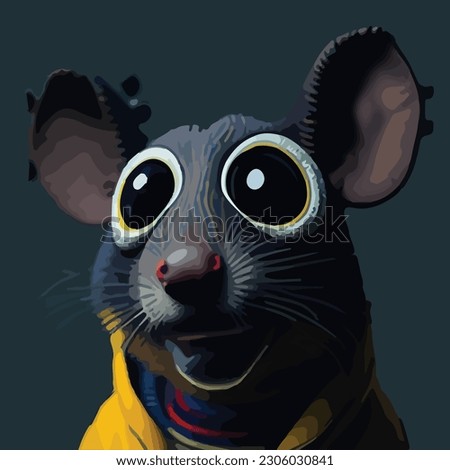 Play with scale and composition by creating an oversized pop art representation of a cute rat, using large eyes and exaggerated features to make it irresistibly adorable