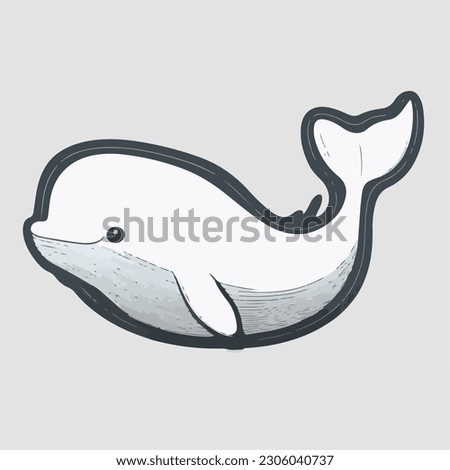 Sticker Whale white outline. flat vector illustration