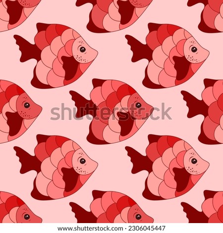 Beautiful coral reef fish endless pattern vector. Saltwater creatures swimming. Kids fashion clothes print. Coral reef fish decorative graphic design. Polychrome squama, tail