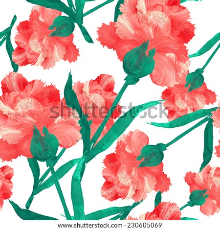 Elegant seamless pattern with oil painted decorative red flowers, design elements. Floral pattern for wedding invitations, greeting cards, scrapbooking, print, gift wrap, manufacturing. Royalty-Free Stock Photo #230605069