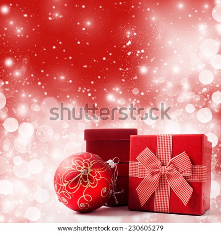 Red Christmas present on bokeh background 