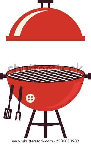 Grill for the barbecue. Set of realistic barbecues in red with turner and tongs. Vector based Illustration.