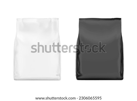 High realistic vertical white and black bag mockup. Front view. Vector illustration isolated on white background. Ready for use in presentation, promo, advertising and more. EPS10.	
