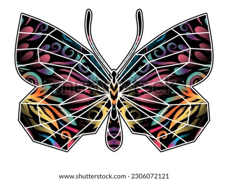 Luxurious symmetrical colourful butterfly design illustration for wallpaper background ads clothing logo 