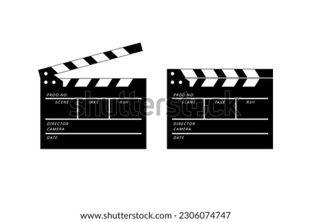 Open and closed black clapperboard on white background