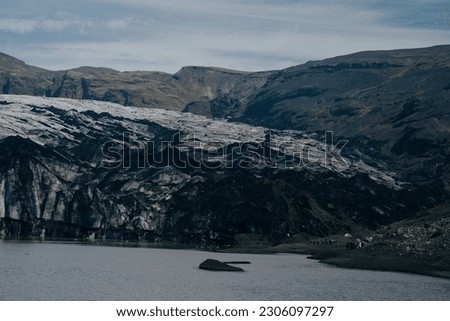 Skaftafell glacier landscape in Svinafell, Iceland. Background of green mountains. High quality photo