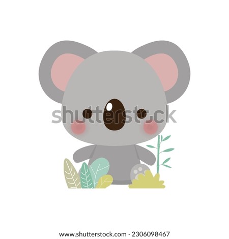 Cute little koala bear in the forest, funny cartoon character flat style element icon isolated on white background vector illustration