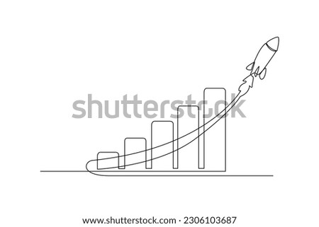 Continuous one-line drawing of a business graph with an up arrow. Business charts concept. Single line drawing design graphic vector illustration