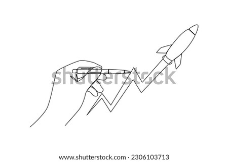 Continuous one-line drawing hand-drawn skyrocket business chart. Business charts concept. Single line drawing design graphic vector illustration