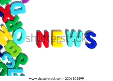 The word "news" is written in bright letters on a white background.