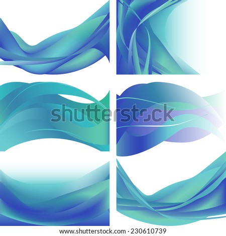 Blue light waves isolated set on white background