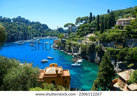 Portofino, Italy. Scenic cove with boats in the Mediterranean Sea. Royalty-Free Stock Photo #2306112267