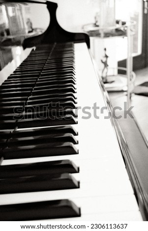 Black and white photo of piano keys