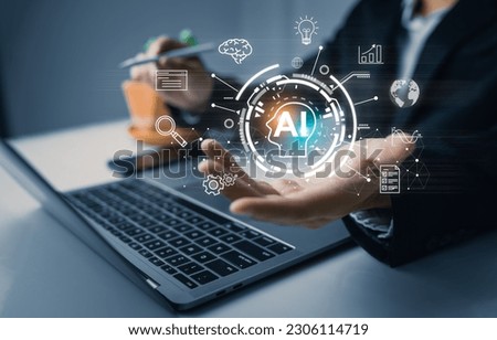 AI Artificial Intelligence helps in analytical thinking and solving business problems incorporating data science, information technology concepts as it can connect and access big data globally. Royalty-Free Stock Photo #2306114719