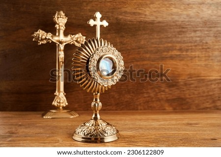 Corpus christi. Ostensory for worship for Catholic church ceremony. Royalty-Free Stock Photo #2306122809