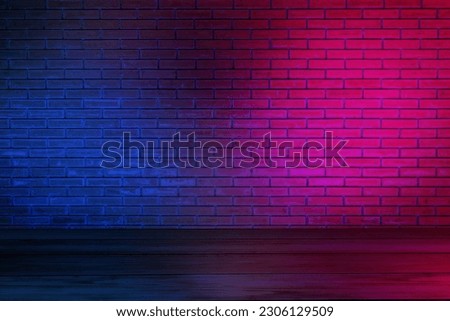 Lighting Effect red and blue on brick wall for background party happiness concept