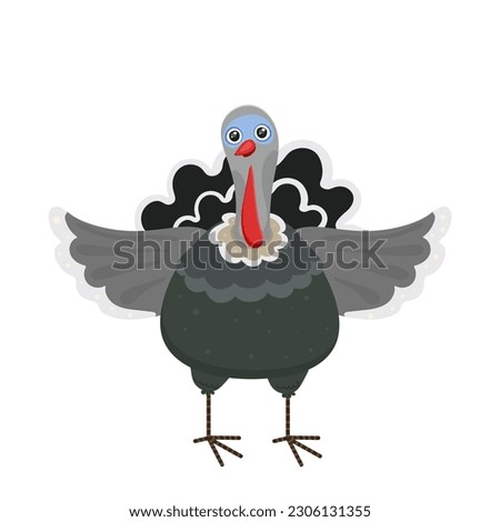 Thanksgiving day happy turkey isolated on white background. Collection funny animals. Cute domestic kind animal in cartoon style hen, chicken. Icon for web and app chat button. Vector illustration