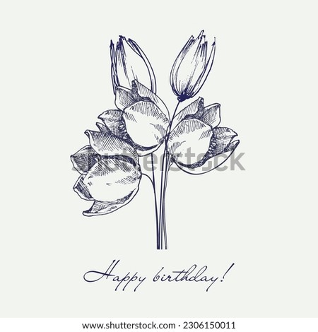 Floral birthday greeting card, tulips bouquet