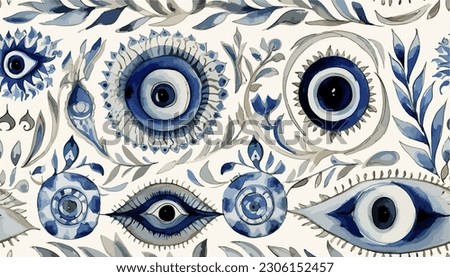 Watercolor greek evil eye pattern on a really light cream background Royalty-Free Stock Photo #2306152457