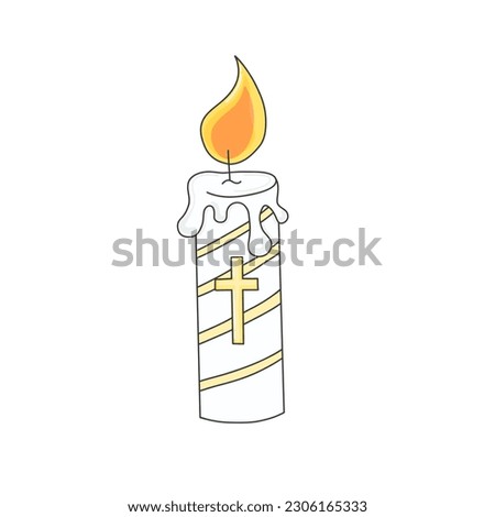 Burning Candle with Cross Simple Illustration in Doodle Style