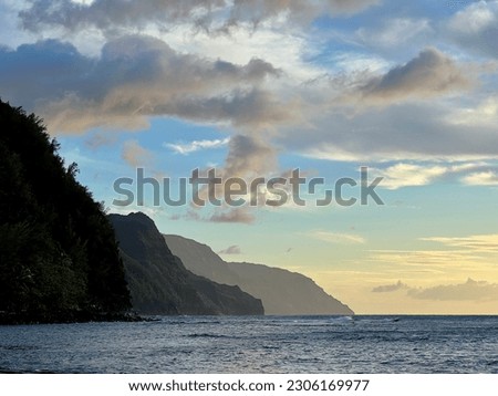 Cliffs of Napali Coast on Kauai at dusk
