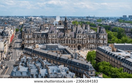 Aerial view of the town hall of Paris in France