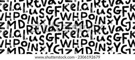 Scattered letters alphabet seamless pattern. Vector black paint texture. Stamp typography banner. Grunge bold font with dry brush texture. Childish style capital letters. Hand drawn typography banner. Royalty-Free Stock Photo #2306192679