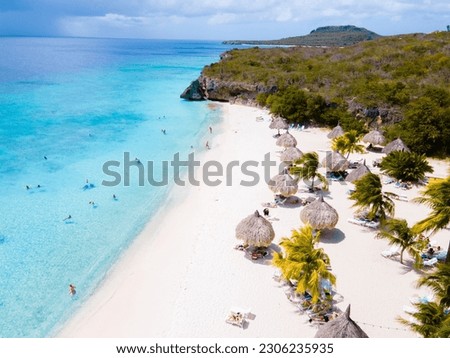Cas Abao Beach Playa Cas Abao Caribbean island of Curacao, Playa Cas Abao in Curacao , white beach with a blue turqouse colored ocean. Drone aerial view Royalty-Free Stock Photo #2306235935