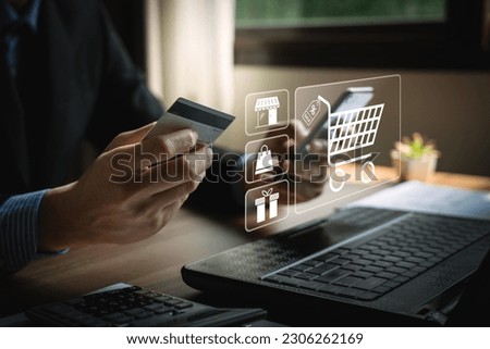 online shopping concept, businessman use smartphones and credit cards to purchase products from online stores and shop on the internet, ecommerce store, online business, convenience, competitive price Royalty-Free Stock Photo #2306262169