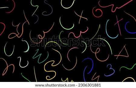 Abstract colorful pattern of wavy lines and semicircles. Composition in the form of an arbitrary multi-colored pattern on a black background. Vector illustration, EPS 10. Doodle space.