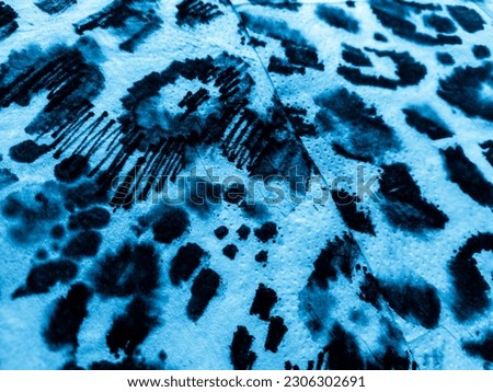 Leopard Skin Watercolor. Black Animal Skin Print. Indigo Leopard Skin Pattern. Decor Fashion Safari. Sea Skin. Sky Animal Print Clothing.