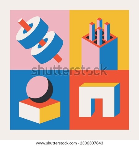 Abstract Geometric Shapes And Lines Create A Dynamic Bauhaus Pattern With Volumetric Figures. Precise, And Minimalist Royalty-Free Stock Photo #2306307843