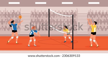 Summer sport background with volleyball symbols flat vector illustration