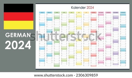 Planner calendar for 2024. Wall organizer, yearly template. One page. Set of 12 months. German Royalty-Free Stock Photo #2306309859