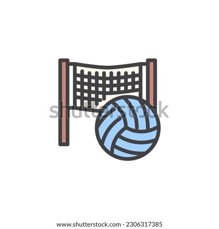 Volleyball net and ball filled outline icon, line vector sign, linear colorful pictogram isolated on white. Symbol, logo illustration. Vector graphics
