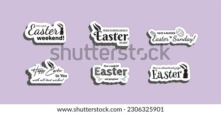 Vector happy easter day emblem set colorfull typography style for greeting card text templates, label, badges, decoration, sale banner, party, poster, promotion, tag, decoration. Vector Illustration