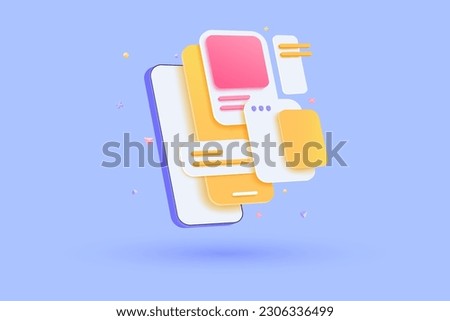 3D Application Development and UI-UX design Concept, Smartphone app design layout interface. 3D Vector illustration Royalty-Free Stock Photo #2306336499