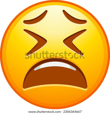 Top quality emoticon. Exhausted emoji. Tired emoticon, yellow face with X-shaped scrunched eyes. WhatsApp. iOS. Emoji from Telegram app. Royalty-Free Stock Photo #2306364667