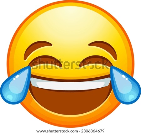 Top quality emoticon. Laughing emoji with tears and closed eyes. Yellow face emoji. Popular element. WhatsApp. iOS. Emoji from Telegram app. Royalty-Free Stock Photo #2306364679