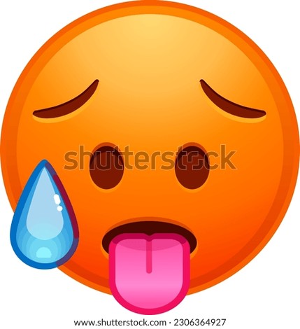 Top quality emoticon. Hot emoji. Overheated emoticon, red face with tongue stuck out. Yellow face emoji. Popular element. Royalty-Free Stock Photo #2306364927