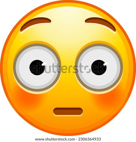 Top quality emoticon. Flushed emoji looks away. Embarrassed emoticon. Yellow face emoji. Popular element. Royalty-Free Stock Photo #2306364933