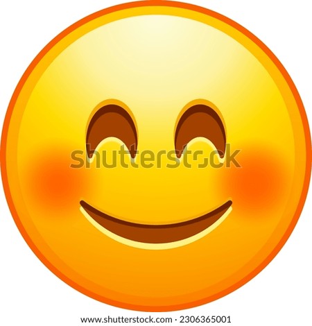 Top quality emoticon. Cute smiling emoji. Happy face with flushed cheeks. Yellow face emoji. WhatsApp. iOS. Emoji from Telegram app. Facebook. Twitter. Instagram Royalty-Free Stock Photo #2306365001
