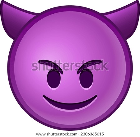 Top quality emoticon. Evil devil emoji. Happy purple emoticon with devil horns. Face emoji. Popular element.WhatsApp. iOS. Emoji from Telegram app. Facebook. Twitter. Instagram Royalty-Free Stock Photo #2306365015