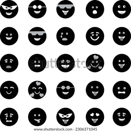 Big set of black,white and gray emoji icons with vector emoticon emotion large collection